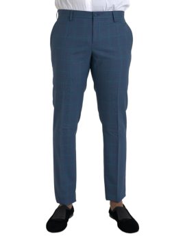 Dolce & Gabbana Blue Checkered Wool Men Dress Pants