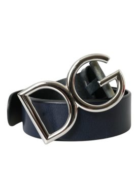 Dolce & Gabbana Blue Leather Silver Metal Logo Buckle Belt Men