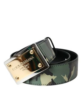 Dolce & Gabbana Camouflage Leather Gold Buckle Belt Men