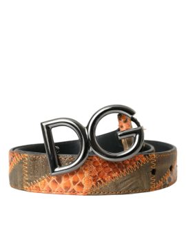 Dolce & Gabbana Patchwork Python Leather Logo Buckle Belt Men