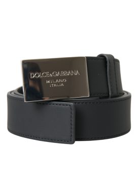 Dolce & Gabbana Black Leather Metal Square Buckle Belt Men