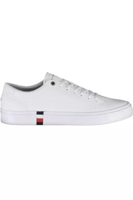 Tommy Hilfiger Sleek White Lace-Up Sneakers with Logo Detail