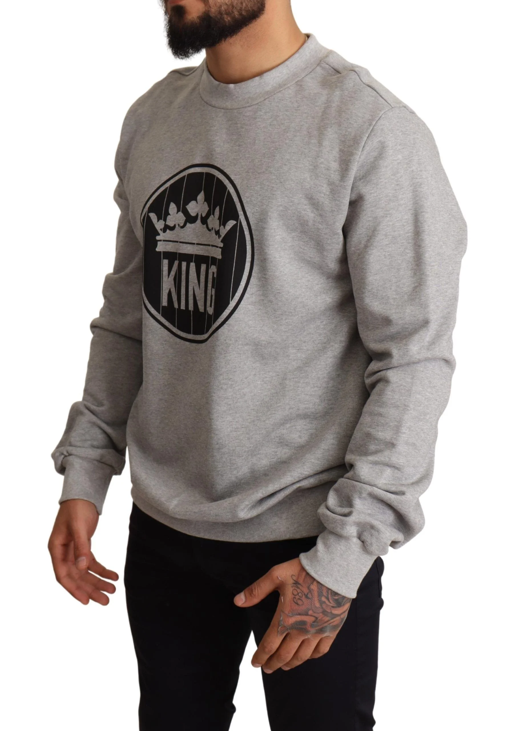 Dolce & Gabbana Gray Crown King Print Cotton Sweater - Image 2