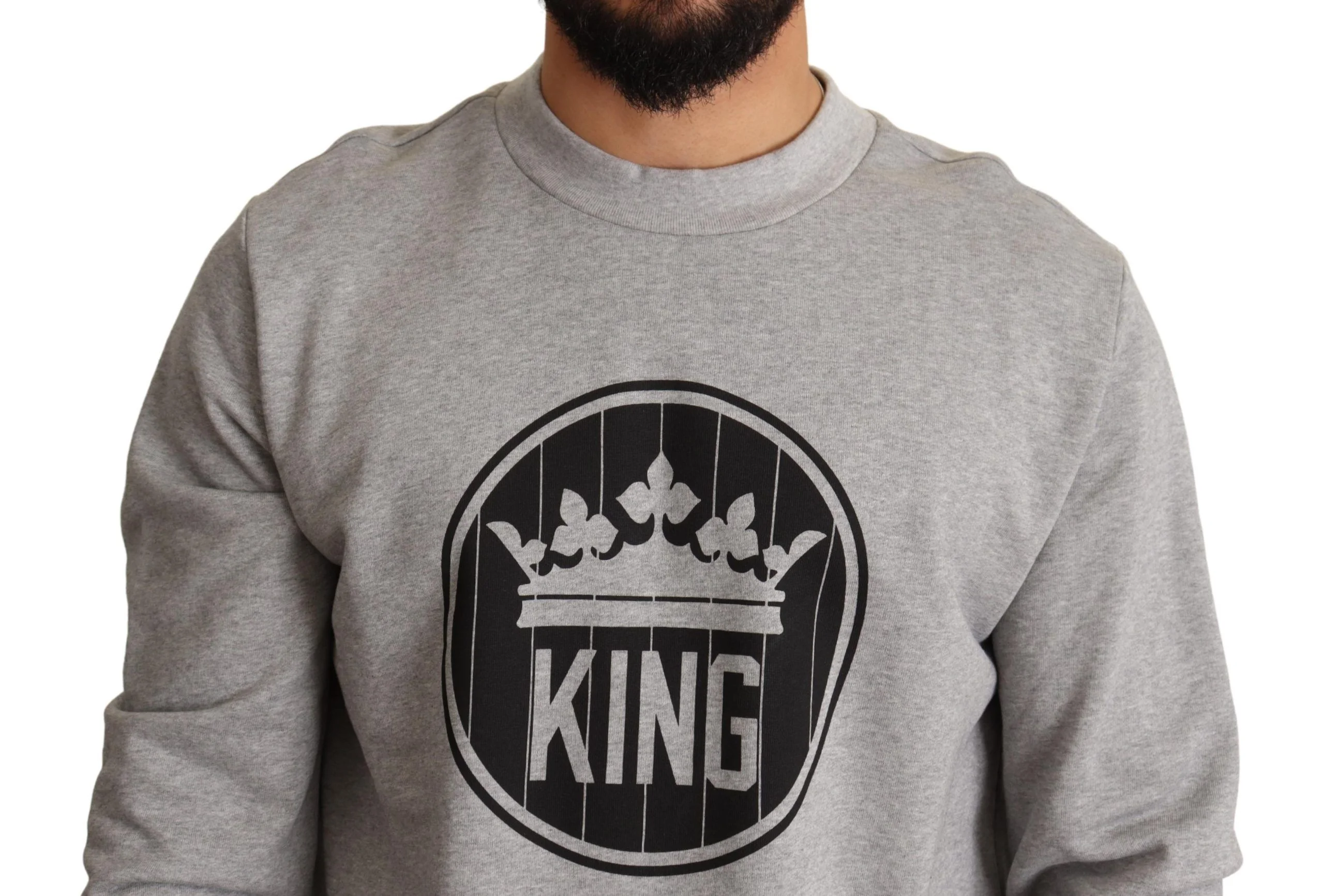 Dolce & Gabbana Gray Crown King Print Cotton Sweater - Image 4