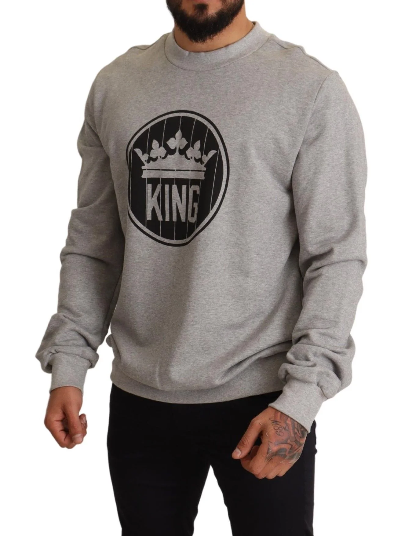 Dolce & Gabbana Gray Crown King Print Cotton Sweater - Image 5
