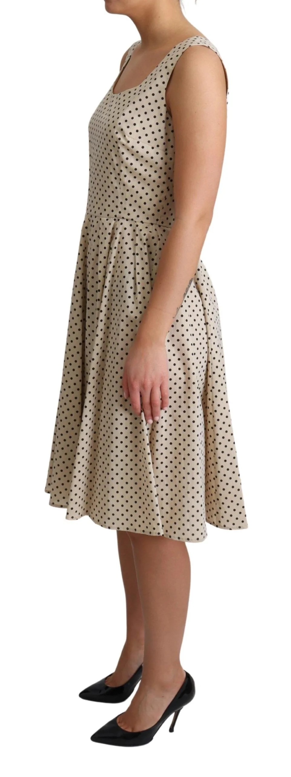 Dolce & Gabbana Beige Polka Dotted Cotton A-Line Dress - Image 3