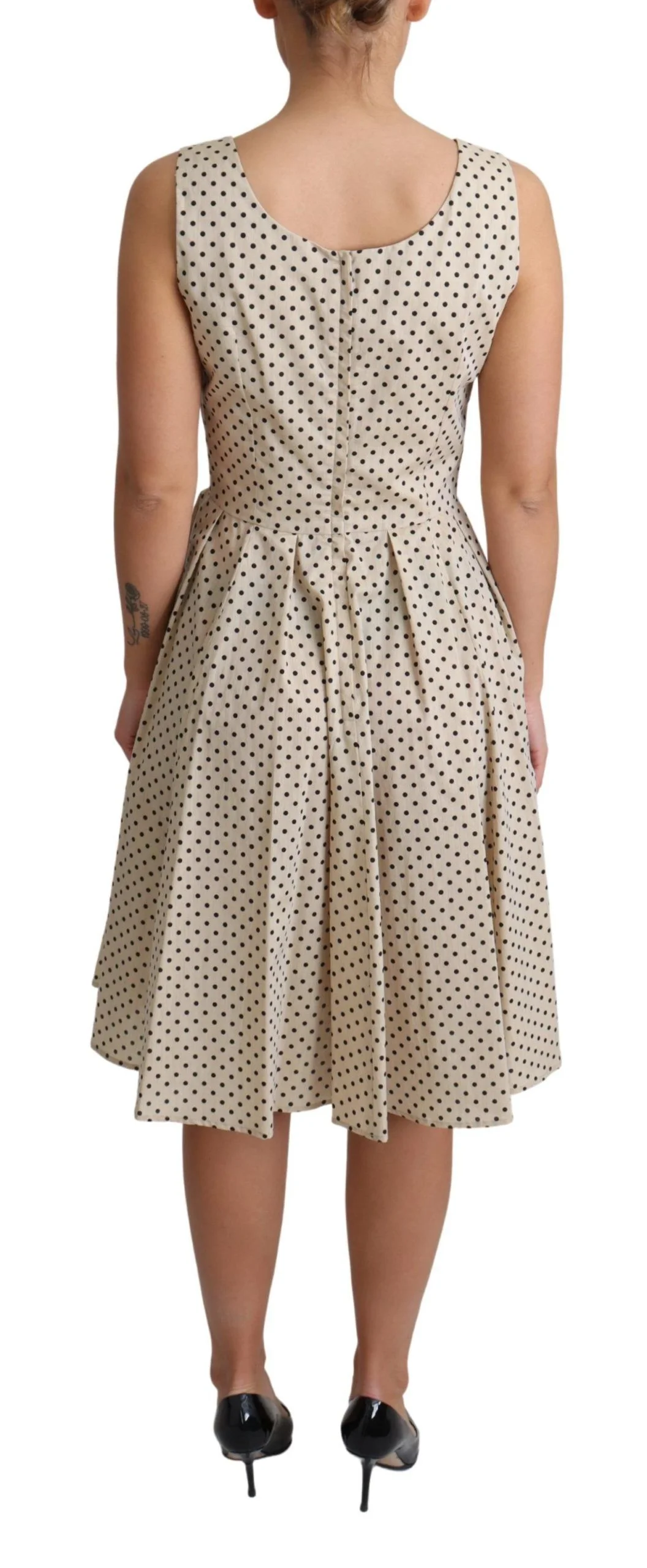 Dolce & Gabbana Beige Polka Dotted Cotton A-Line Dress - Image 4