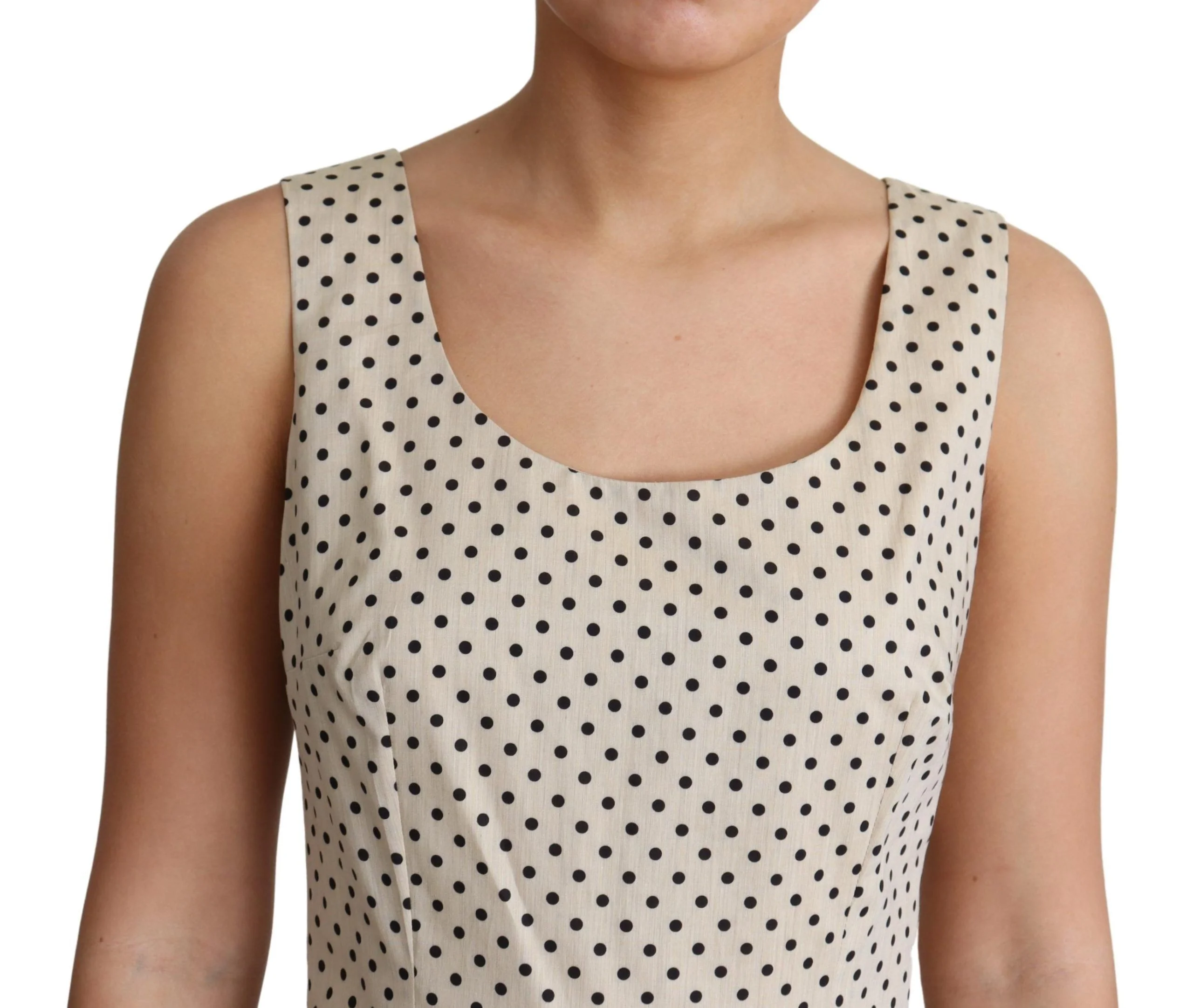 Dolce & Gabbana Beige Polka Dotted Cotton A-Line Dress - Image 5