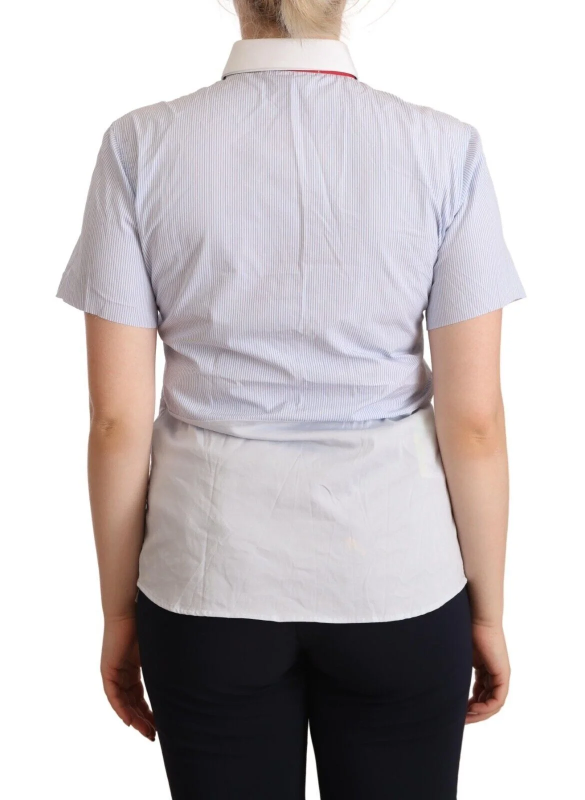 AGLINI Light Blue Cotton Short Sleeves Collared Polo Top - Image 3