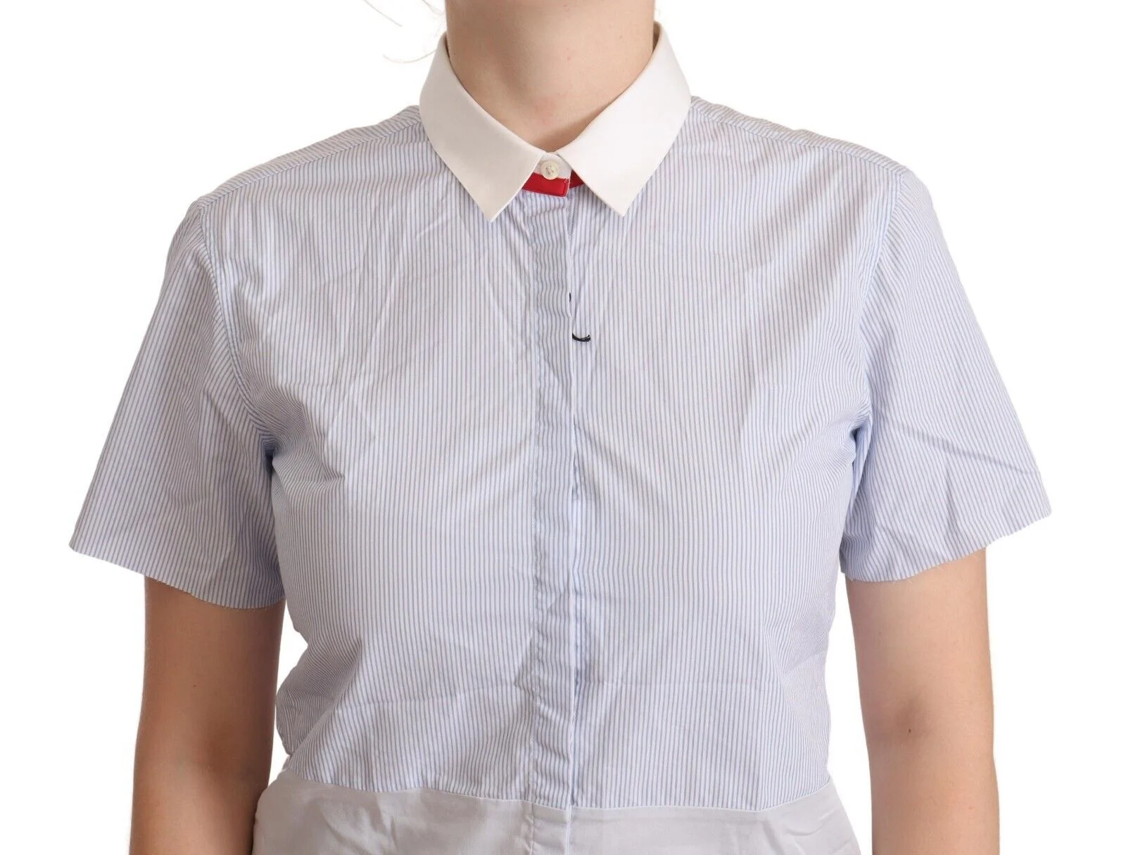 AGLINI Light Blue Cotton Short Sleeves Collared Polo Top - Image 4