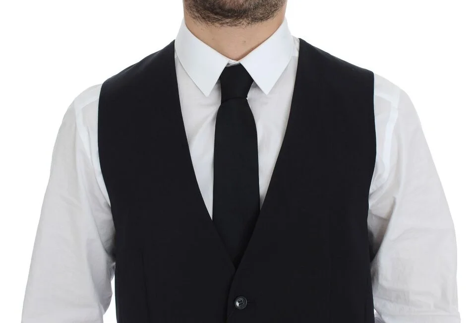 Dolce & Gabbana Gray Striped Wool Silk Dress Vest Gilet - Image 2