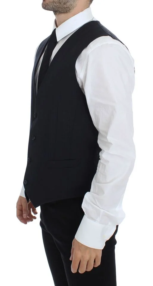 Dolce & Gabbana Gray Striped Wool Silk Dress Vest Gilet - Image 4
