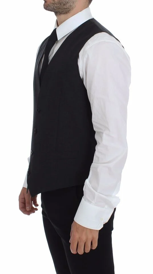 Dolce & Gabbana Gray Slim Fit Button Front Dress Formal Vest - Image 4