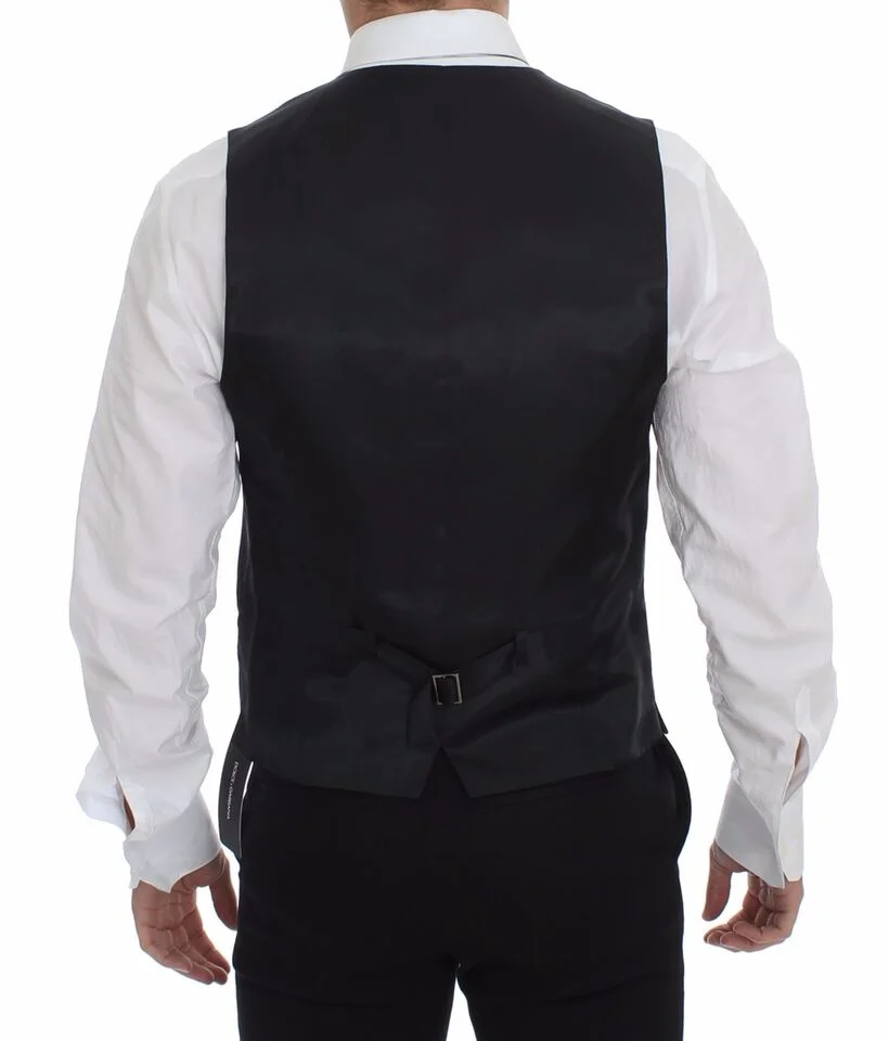 Dolce & Gabbana Gray Slim Fit Button Front Dress Formal Vest - Image 3