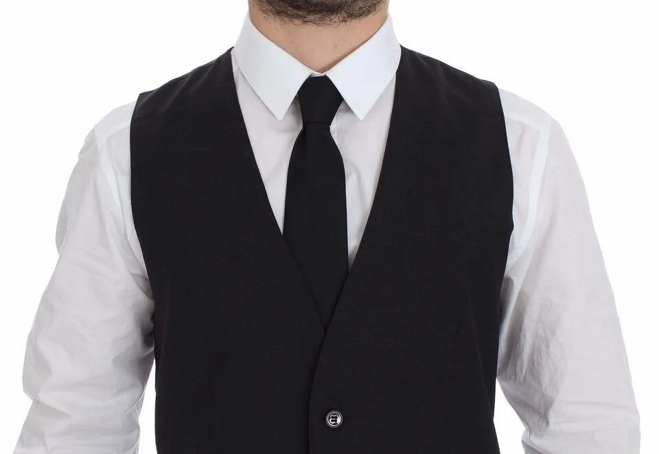 Dolce & Gabbana Gray Slim Fit Button Front Dress Formal Vest - Image 2