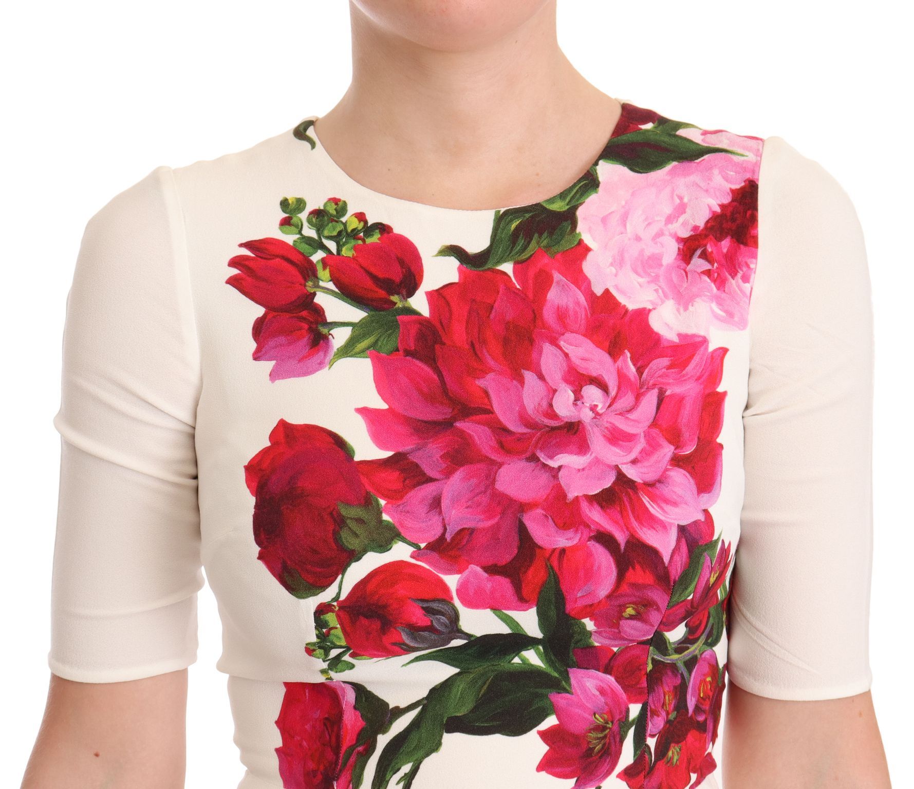 Dolce & Gabbana White Floral Printed Crepe Midi Slit Dress - Image 2