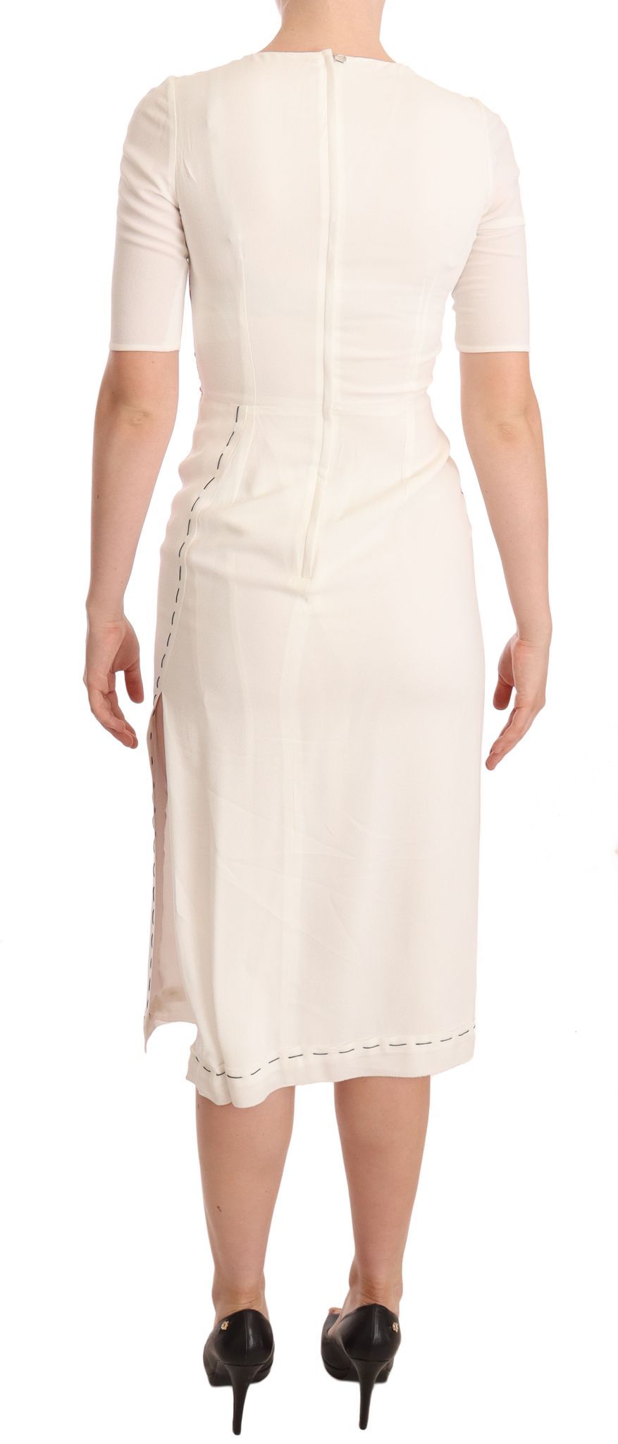 Dolce & Gabbana White Floral Printed Crepe Midi Slit Dress - Image 3