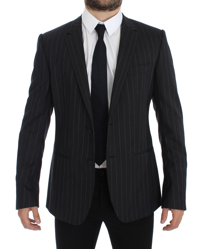 Dolce & Gabbana Gray Striped Slim Fit Wool Blazer - Image 4