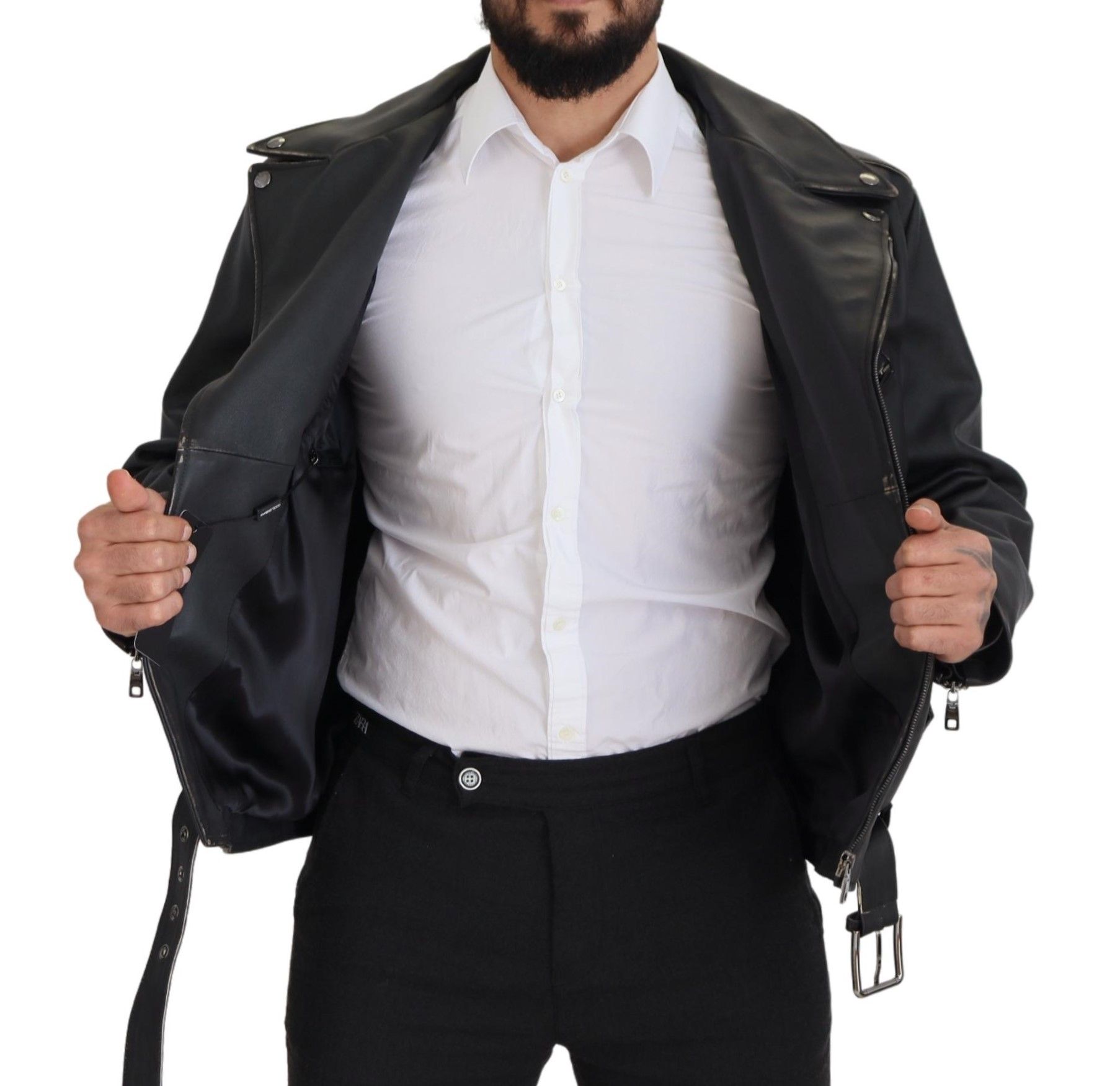 Dolce & Gabbana Black Leather Biker Coat Zipper Jacket - Image 6