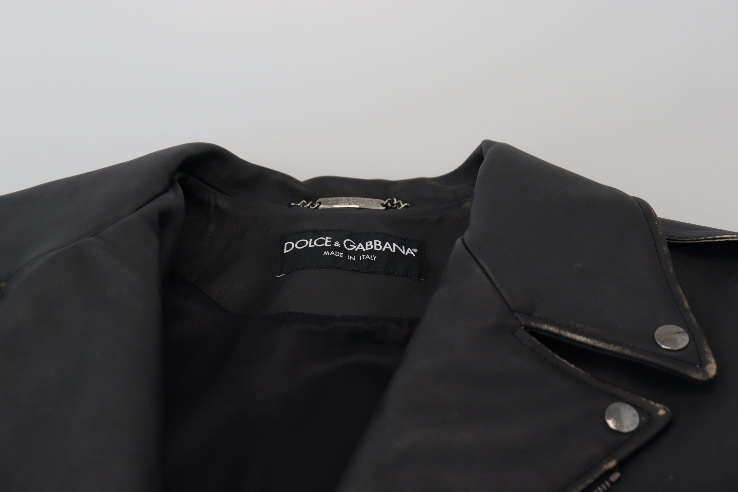 Dolce & Gabbana Black Leather Biker Coat Zipper Jacket - Image 7