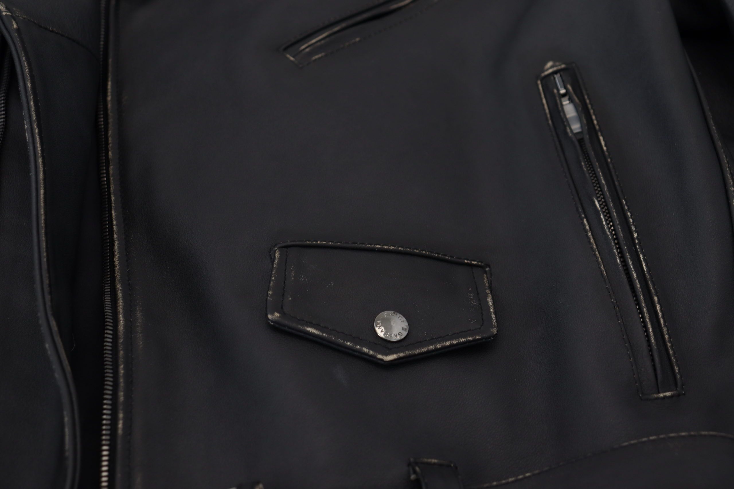 Dolce & Gabbana Black Leather Biker Coat Zipper Jacket - Image 8