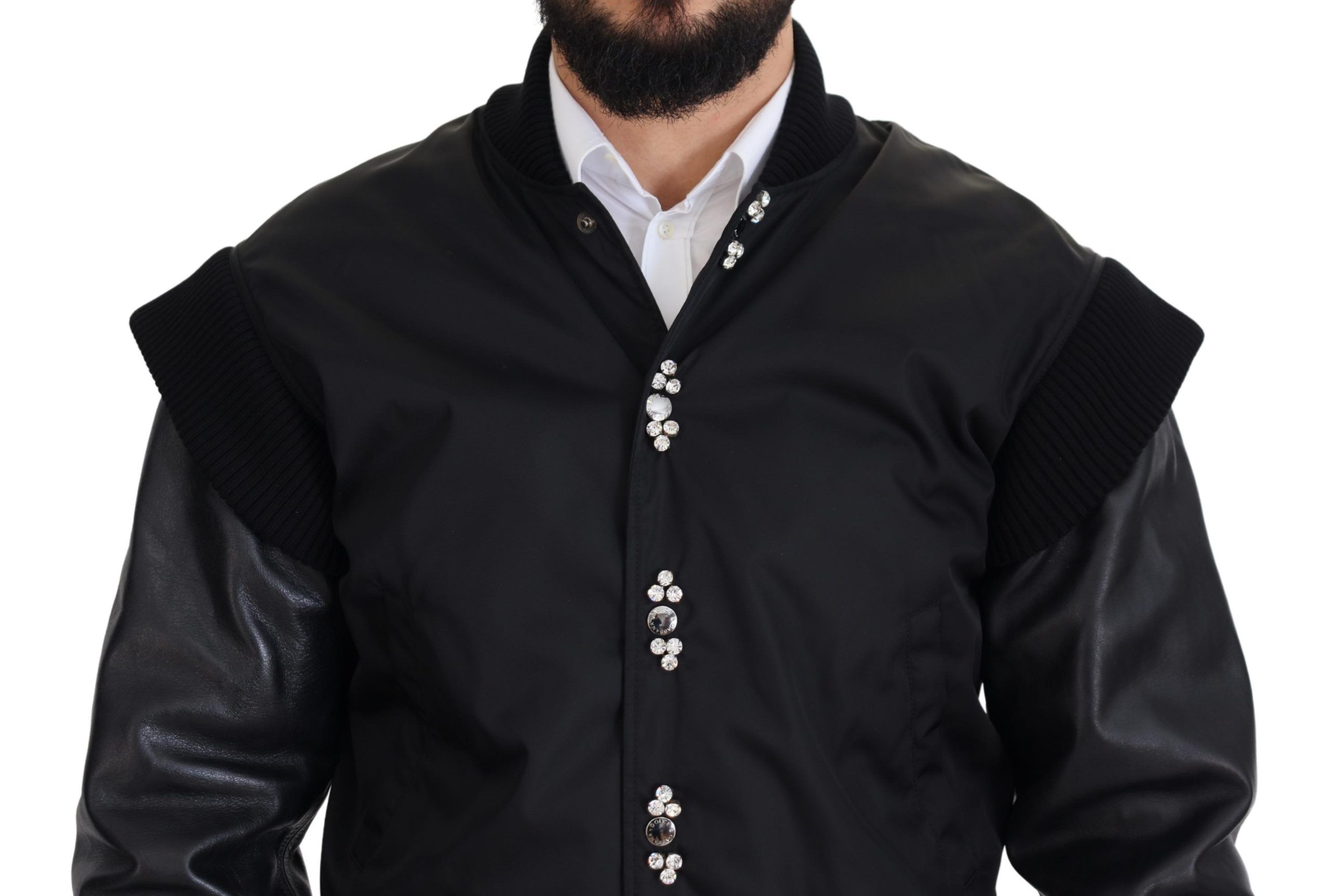 Dolce & Gabbana Black Nylon Crystals Coat Buttons Jacket - Image 2