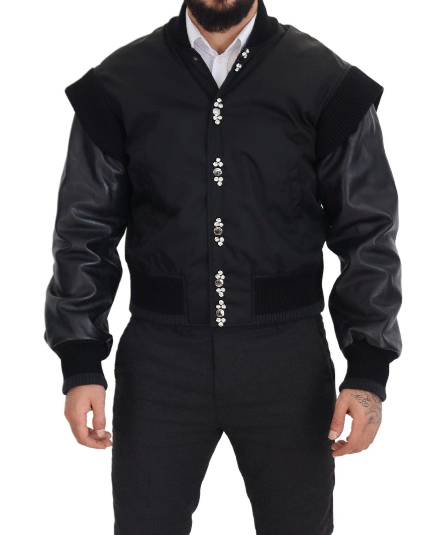 Dolce & Gabbana Black Nylon Crystals Coat Buttons Jacket - Image 3