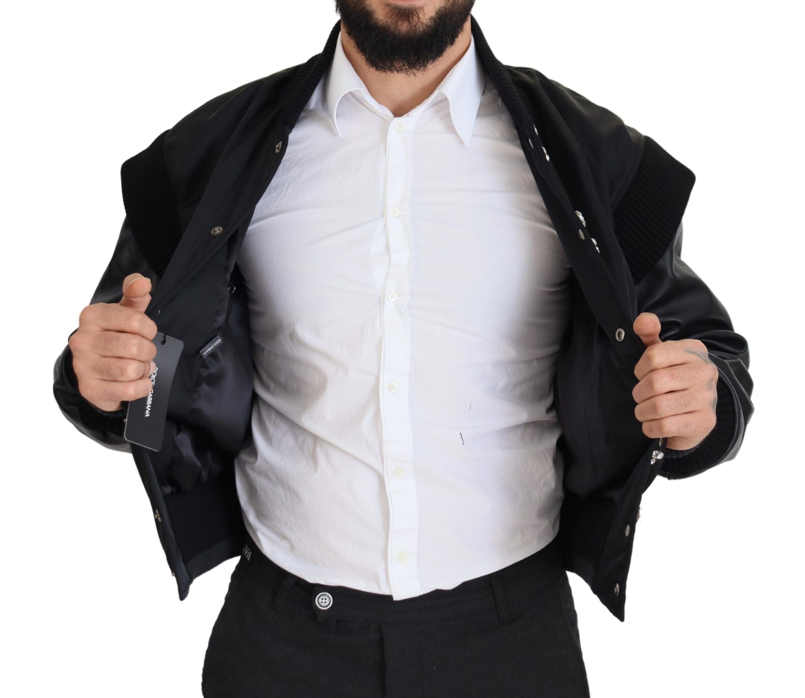 Dolce & Gabbana Black Nylon Crystals Coat Buttons Jacket - Image 4