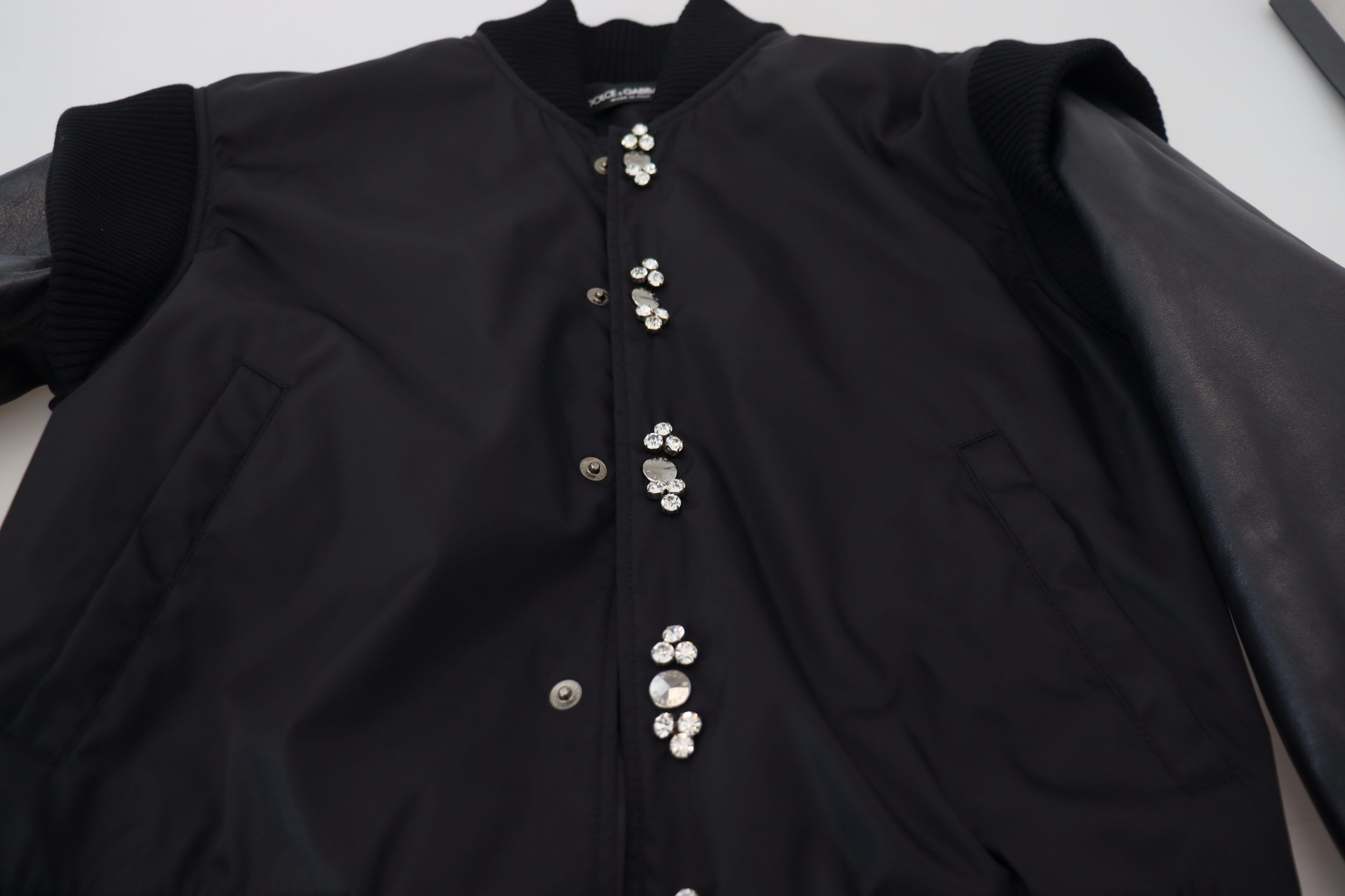 Dolce & Gabbana Black Nylon Crystals Coat Buttons Jacket - Image 7