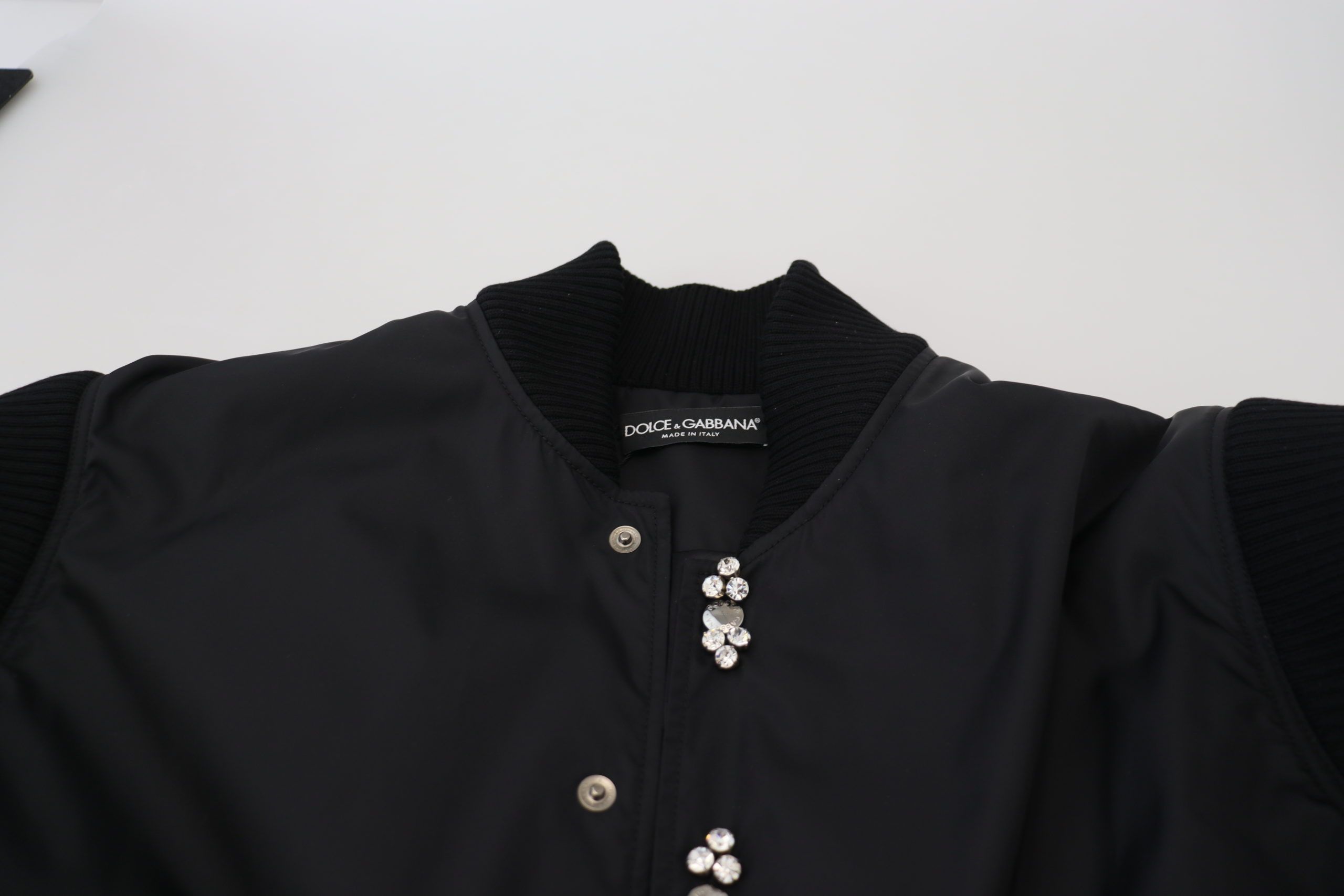 Dolce & Gabbana Black Nylon Crystals Coat Buttons Jacket - Image 8