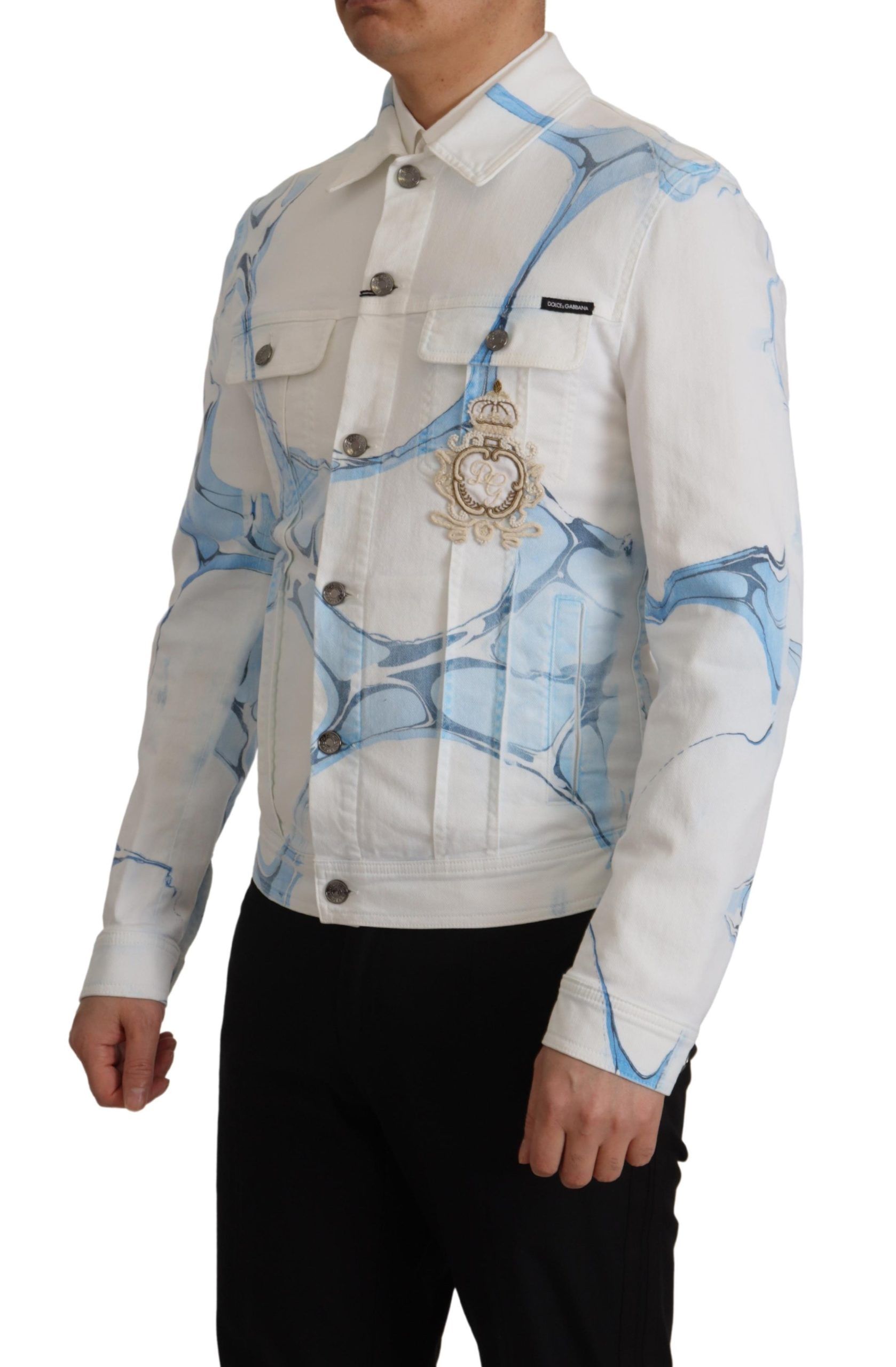 Dolce & Gabbana White Cotton Logo Embroidery Denim Jacket - Image 2