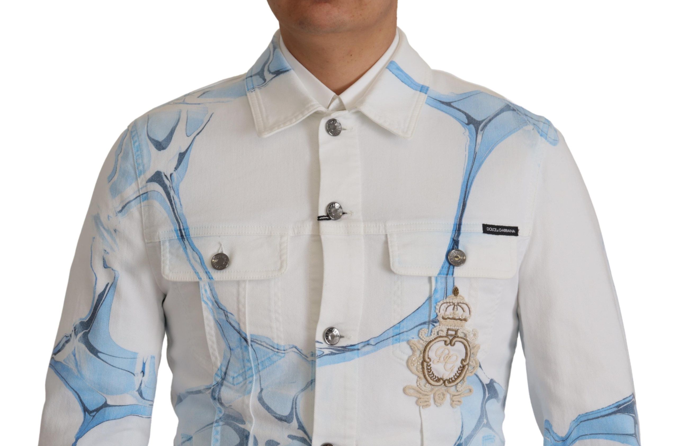 Dolce & Gabbana White Cotton Logo Embroidery Denim Jacket - Image 5