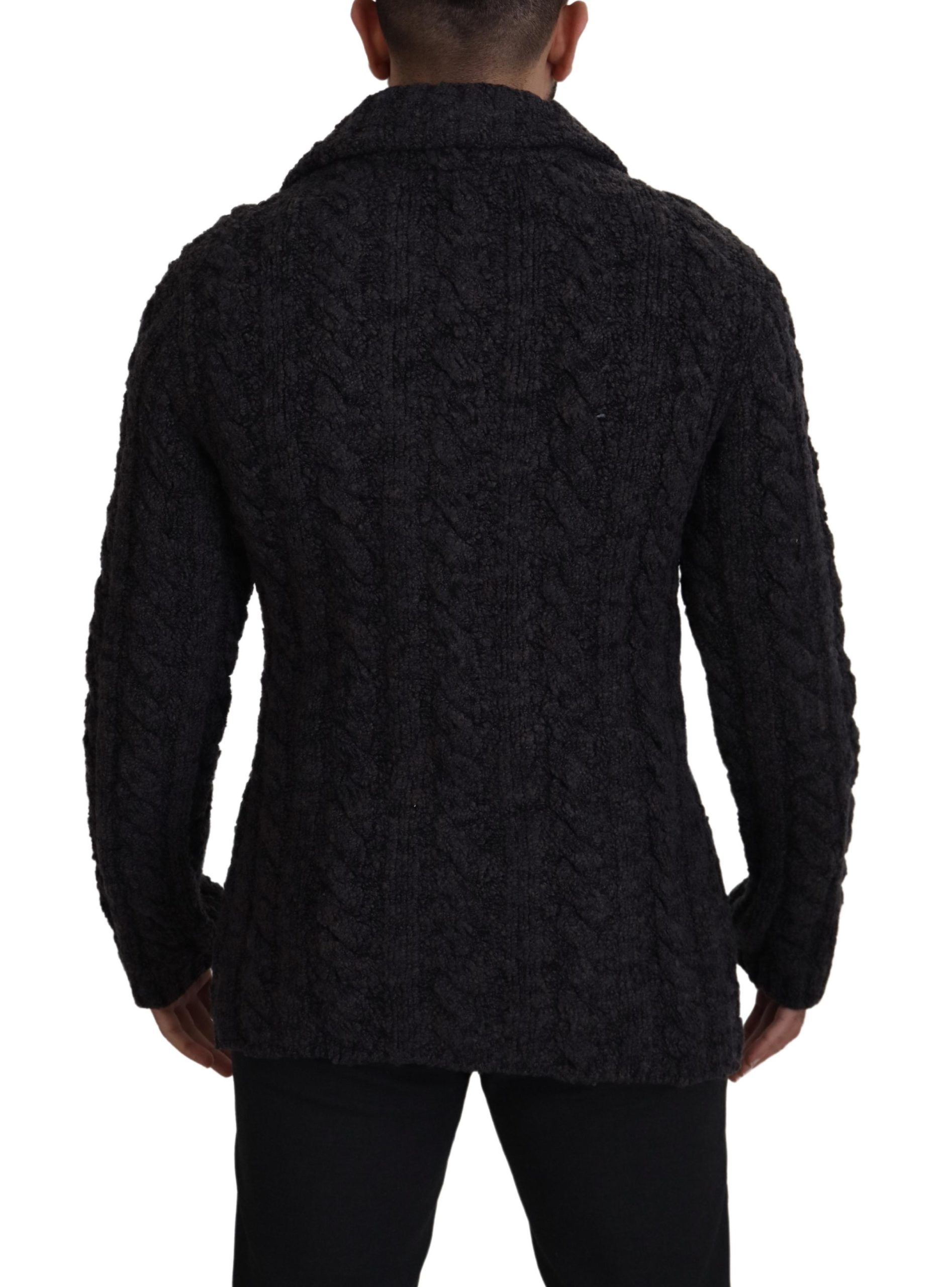 Dolce & Gabbana Black Wool Knit Double Breasted Coat Jacket - Image 2