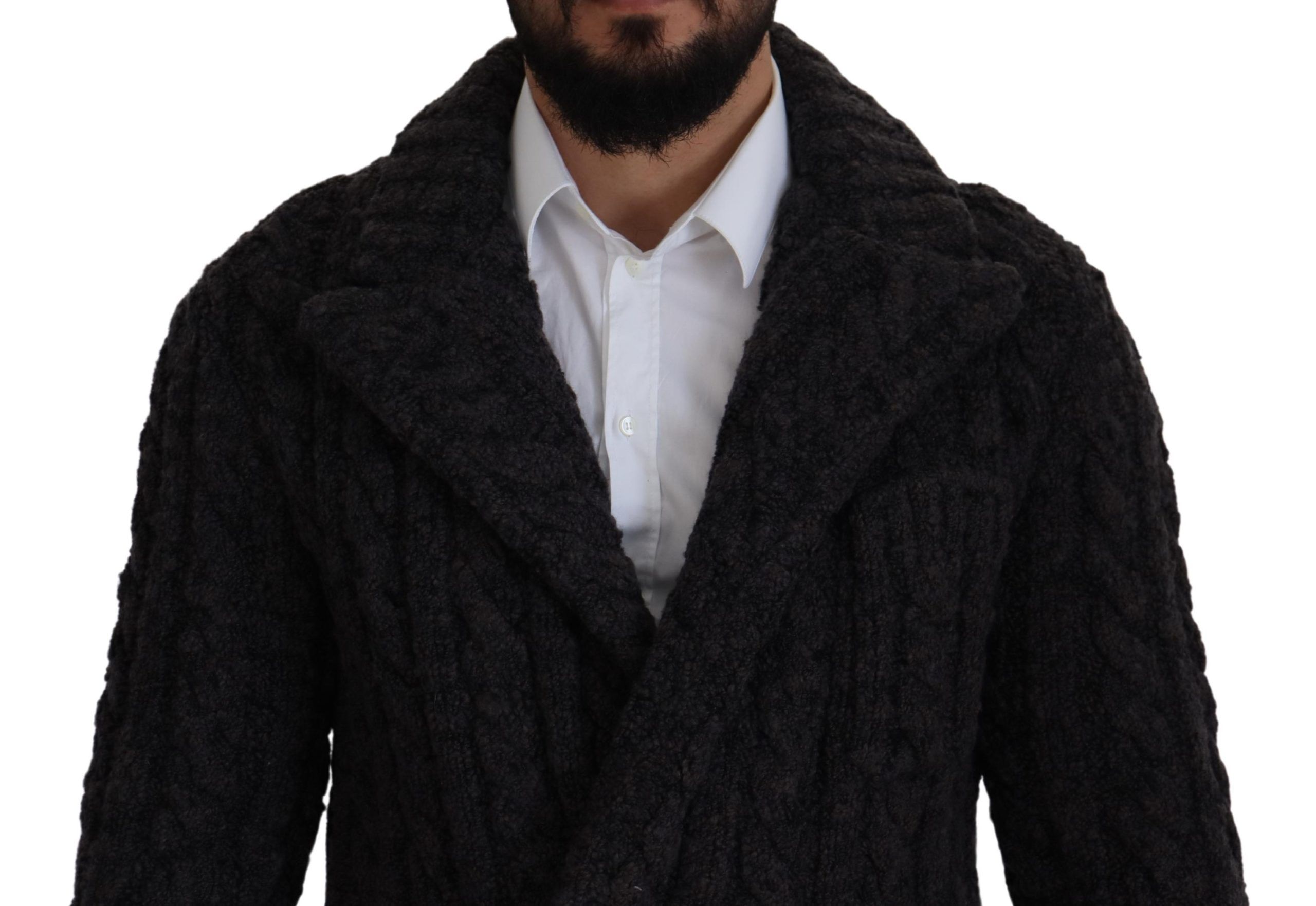 Dolce & Gabbana Black Wool Knit Double Breasted Coat Jacket - Image 3