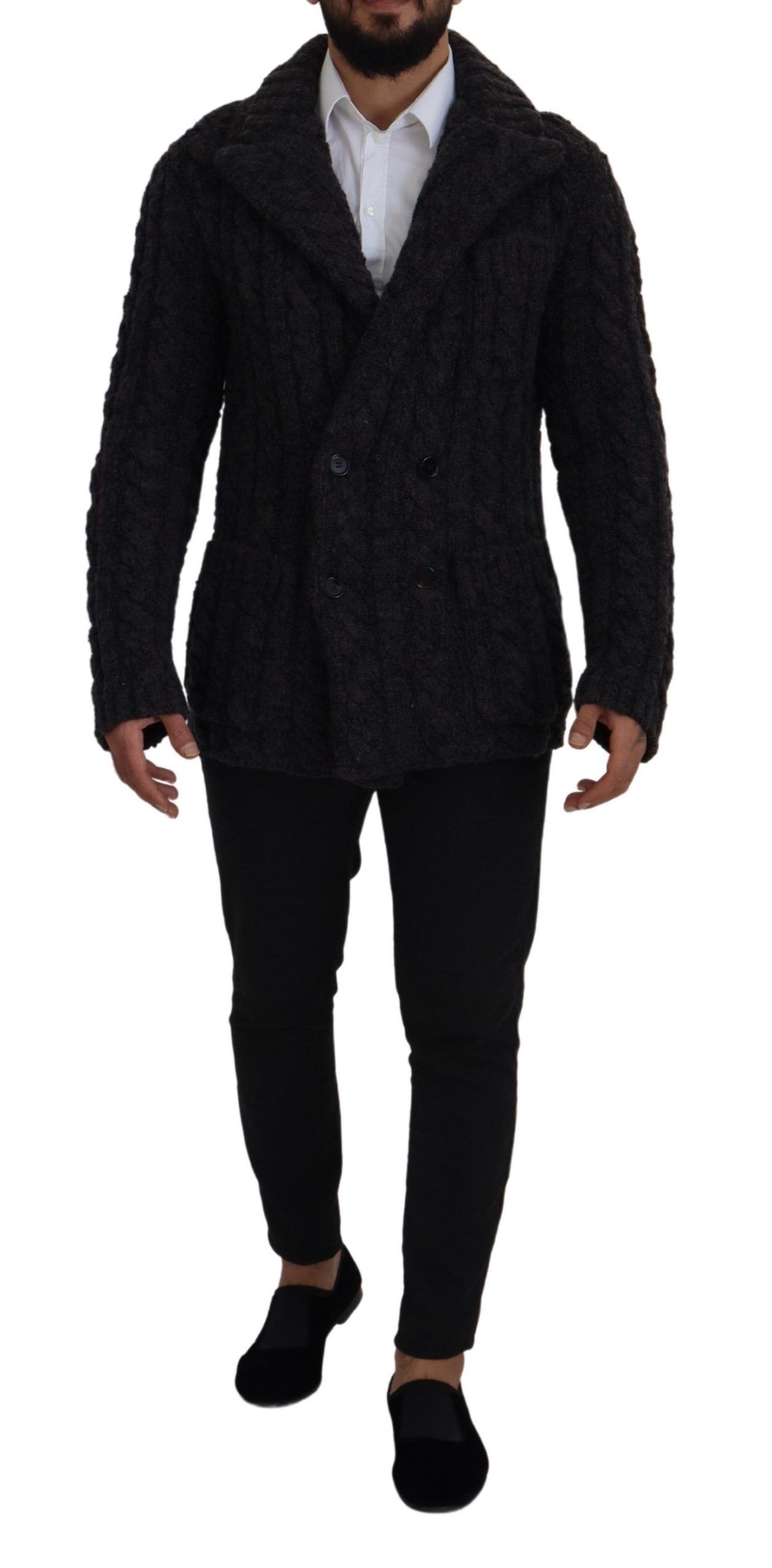 Dolce & Gabbana Black Wool Knit Double Breasted Coat Jacket - Image 4
