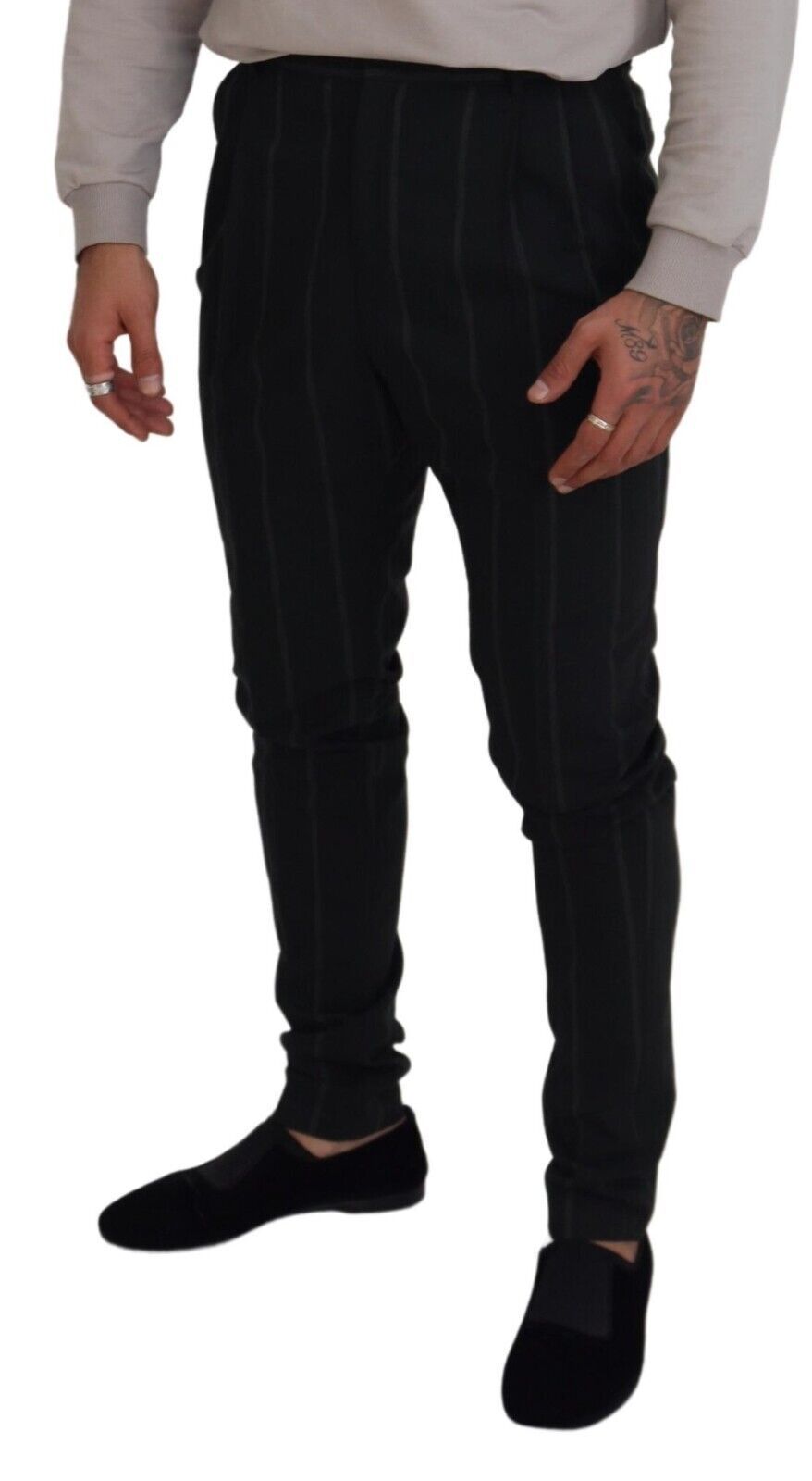 Dolce & Gabbana Black Striped Men Trousers Cotton Pants - Image 4
