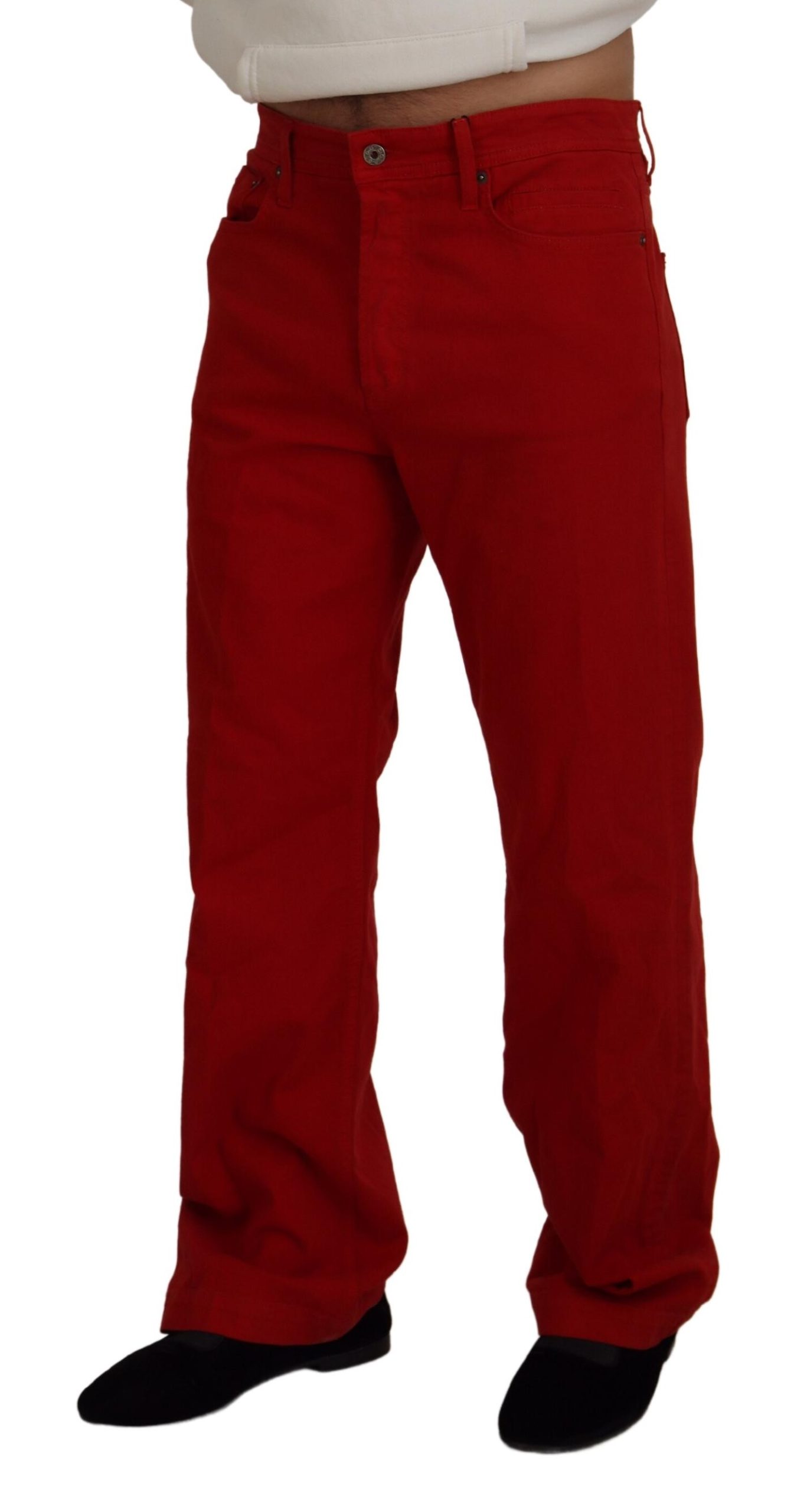 Dolce & Gabbana Red Cotton Straight Fit Men Denim Jeans - Image 2