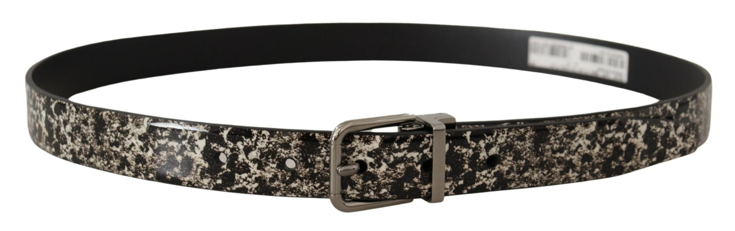 Dolce & Gabbana Black Marble Print Leather Silver Logo Buckle Belt - Image 2