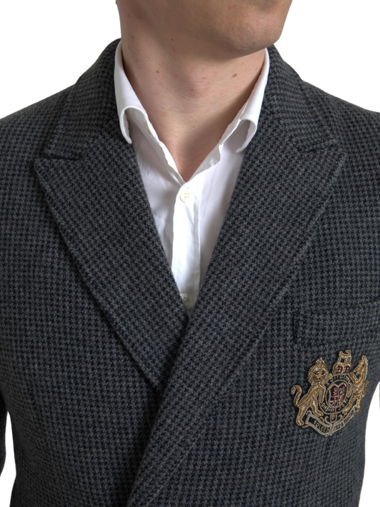 Dolce & Gabbana Gray Logo Embroidery Double Breasted Blazer - Image 4