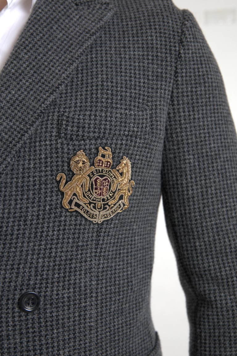 Dolce & Gabbana Gray Logo Embroidery Double Breasted Blazer - Image 5