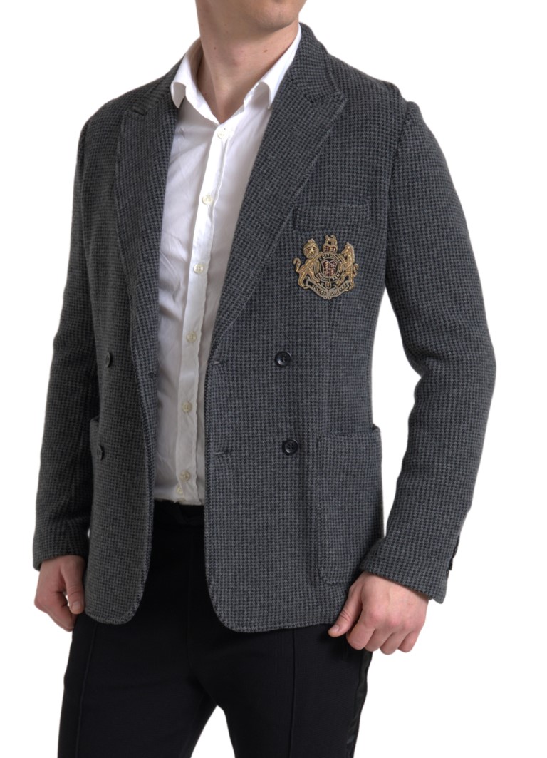 Dolce & Gabbana Gray Logo Embroidery Double Breasted Blazer - Image 7