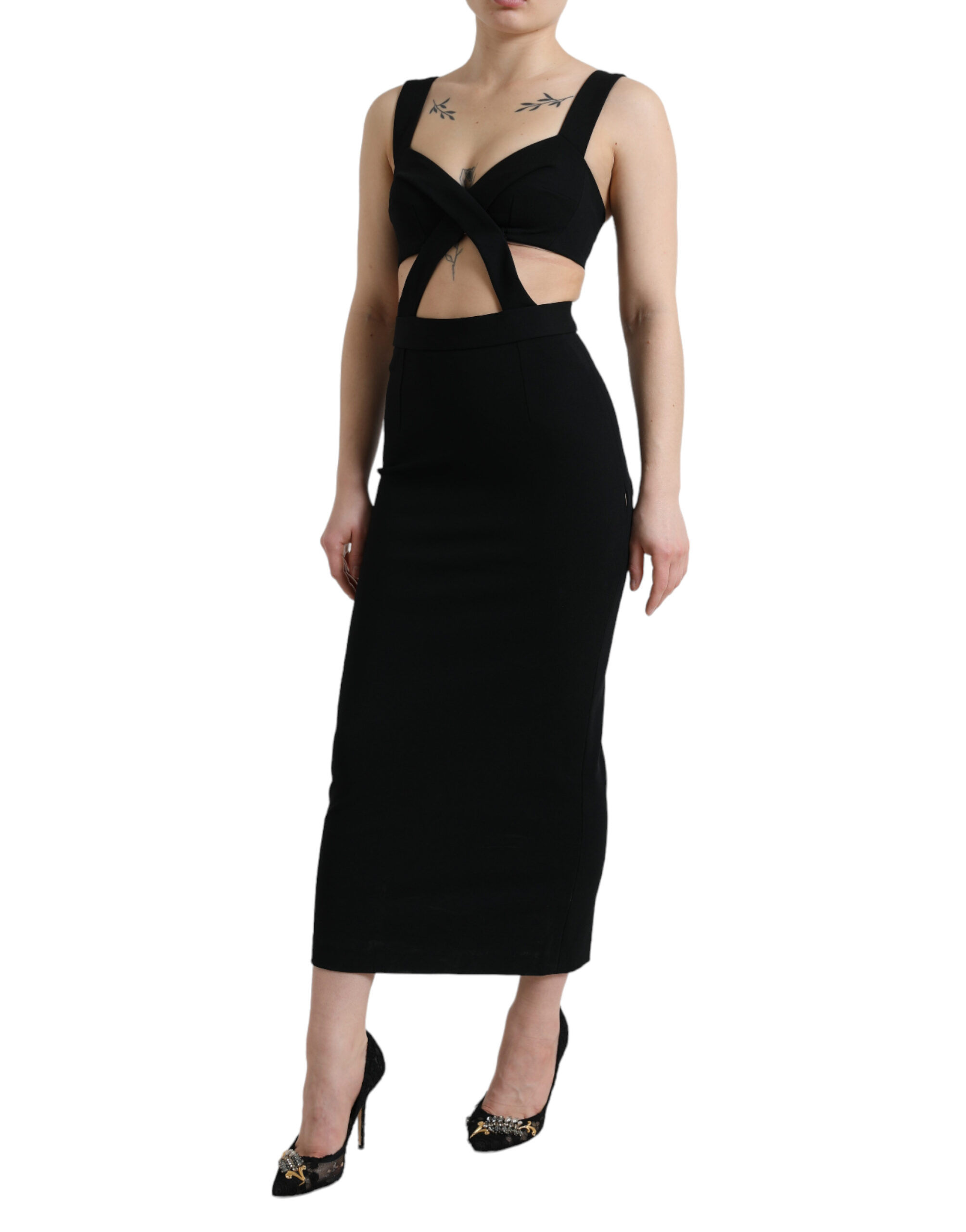 Dolce & Gabbana Black Cut Out Sleeveless Bodycon Midi Dress - Image 2