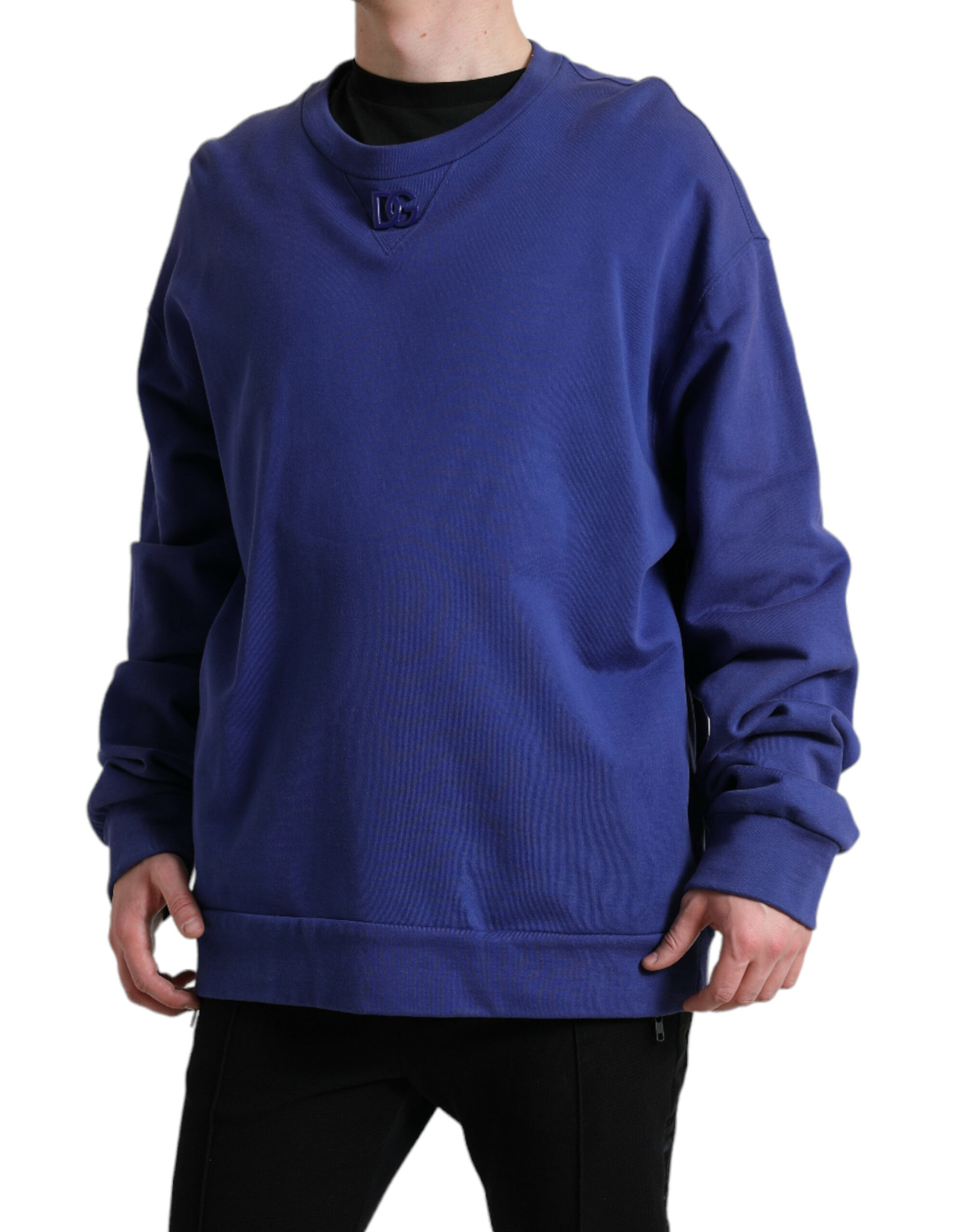 Dolce & Gabbana Royal Blue Cotton Crewneck Pullover Sweater - Image 2