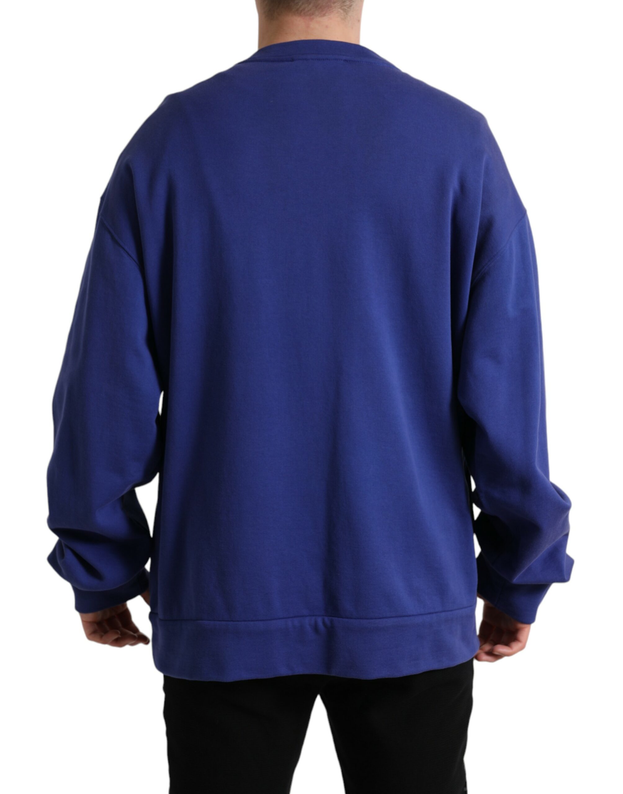 Dolce & Gabbana Royal Blue Cotton Crewneck Pullover Sweater - Image 3