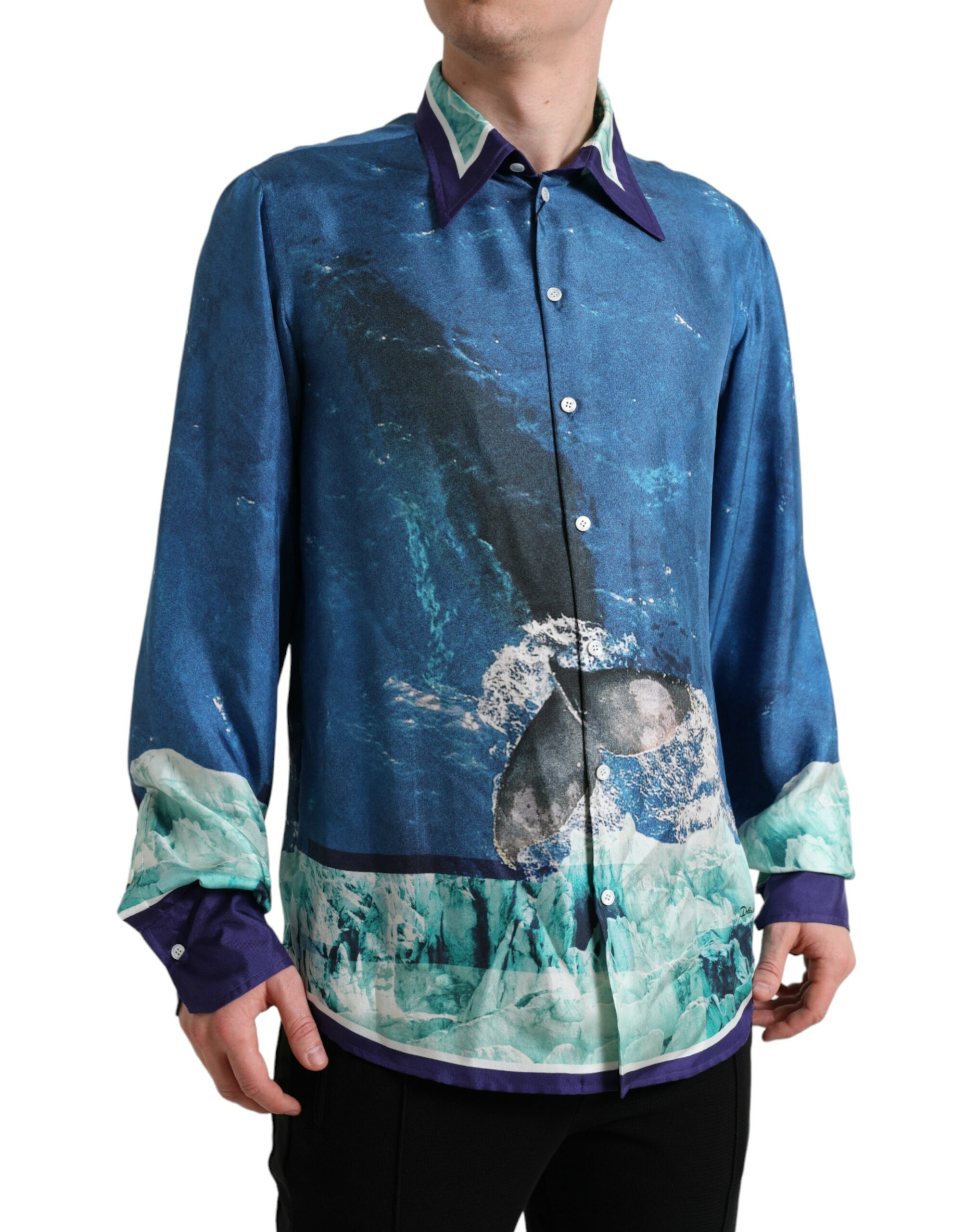 Dolce & Gabbana Blue Ocean Print Silk Collared Button Down Shirt - Image 2