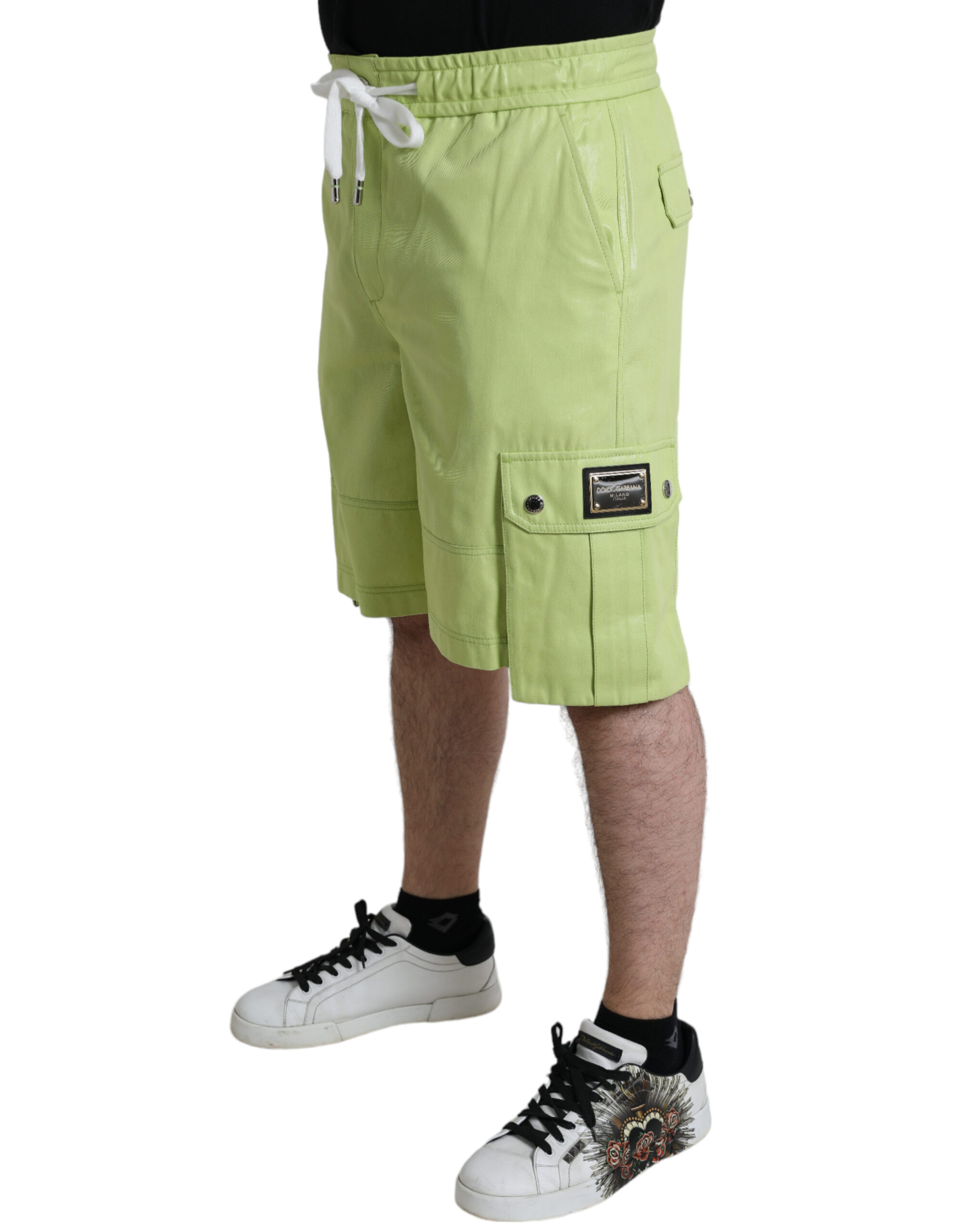 Dolce & Gabbana Light Green Cotton Men Cargo Bermuda Shorts - Image 3