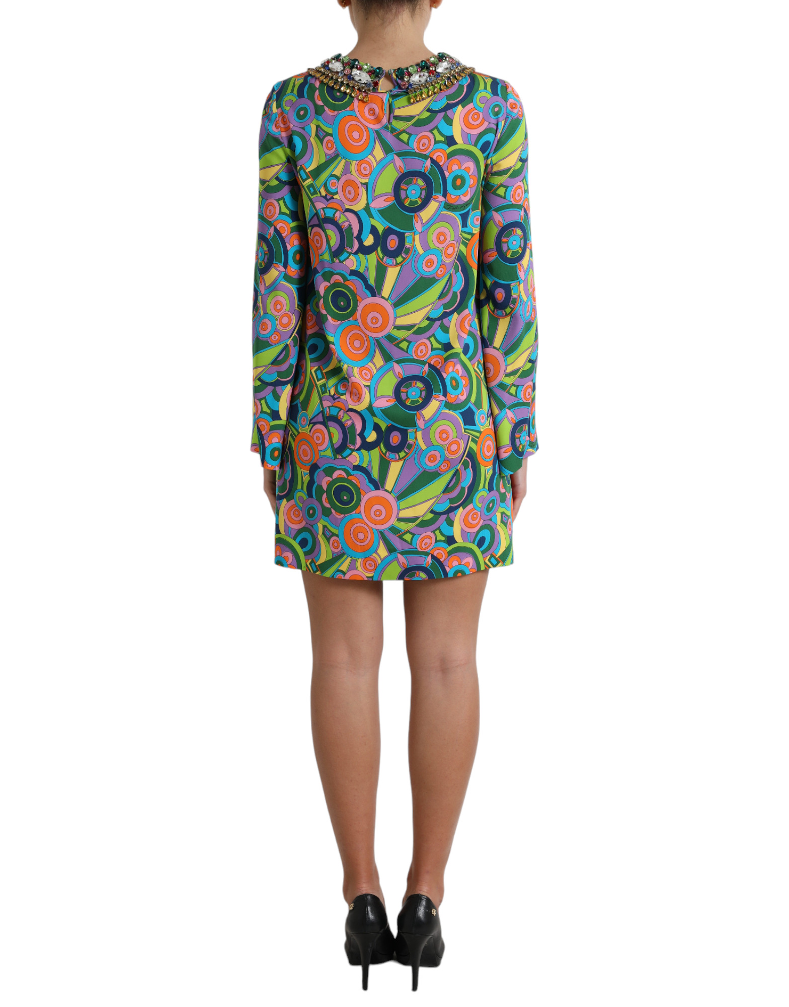 Dolce & Gabbana Multicolor Geometric Print Silk Crystals Midi Dress - Image 3
