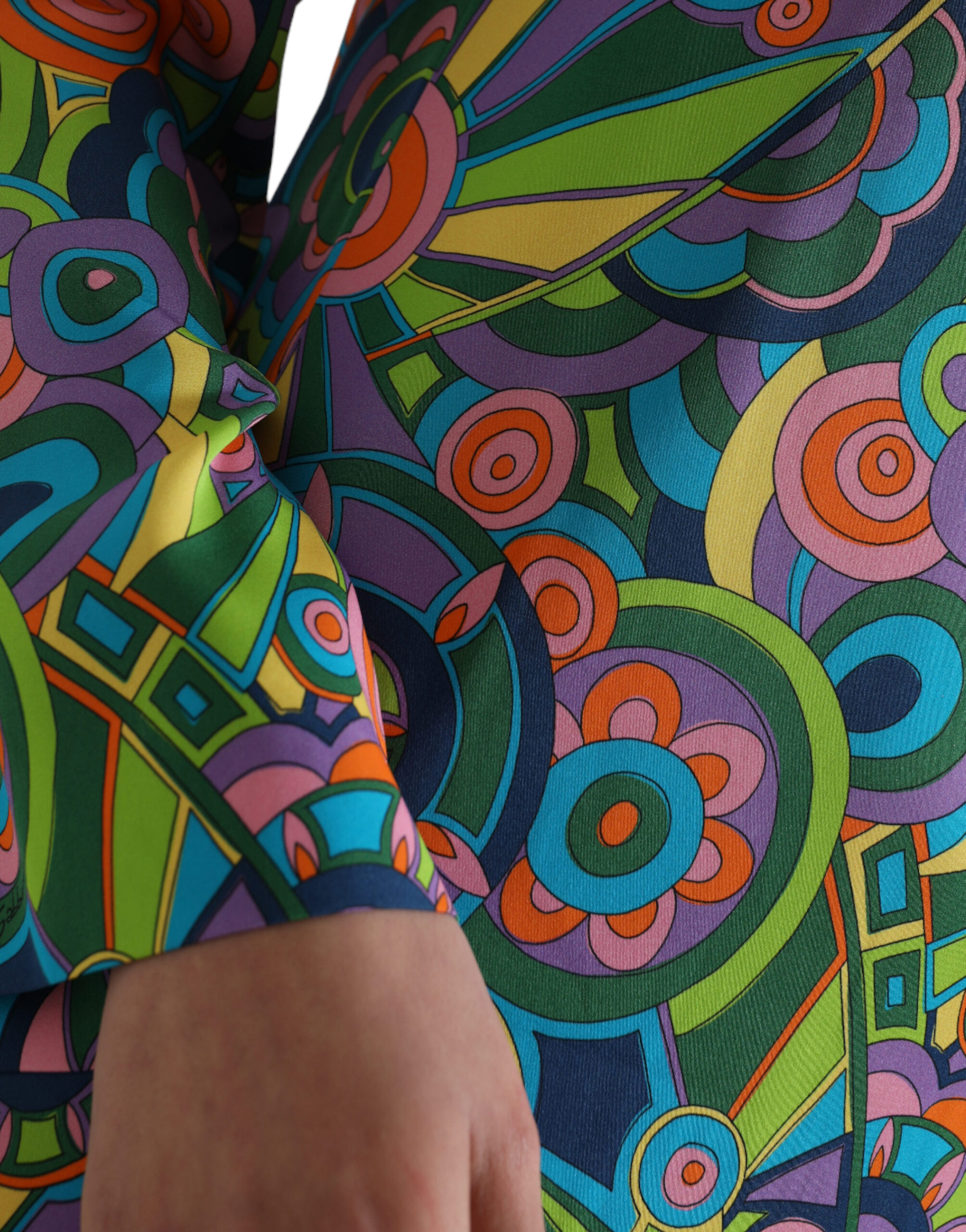 Dolce & Gabbana Multicolor Geometric Print Silk Crystals Midi Dress - Image 6