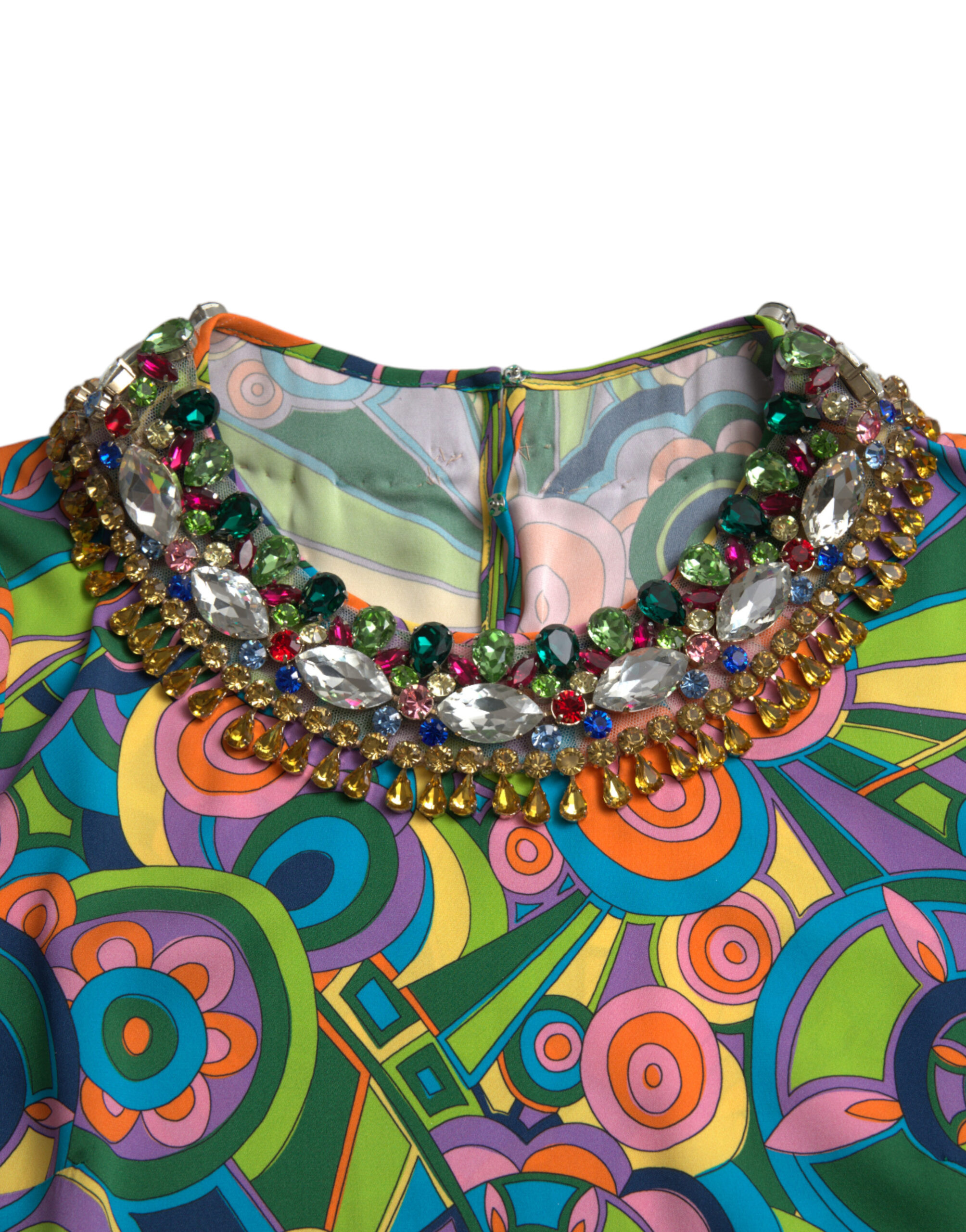 Dolce & Gabbana Multicolor Geometric Print Silk Crystals Midi Dress - Image 7