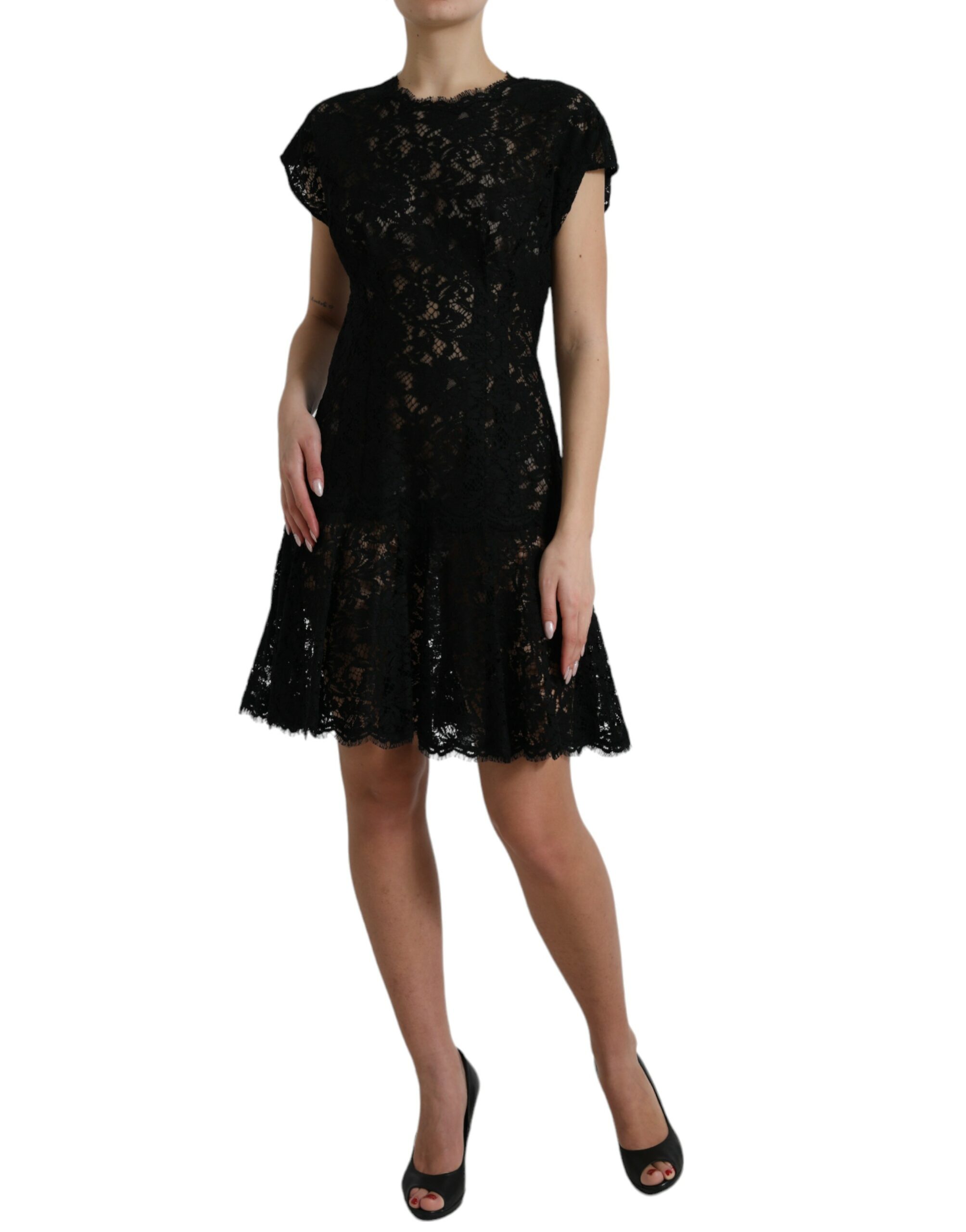 Dolce & Gabbana Black Floral Lace Cotton A-line Mini Dress - Image 2
